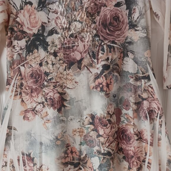 Vintage Cal Style Fairy Lace Beads Floral Dress SzM Whimsigoth Cottagecore Flowy - Picture 5 of 11